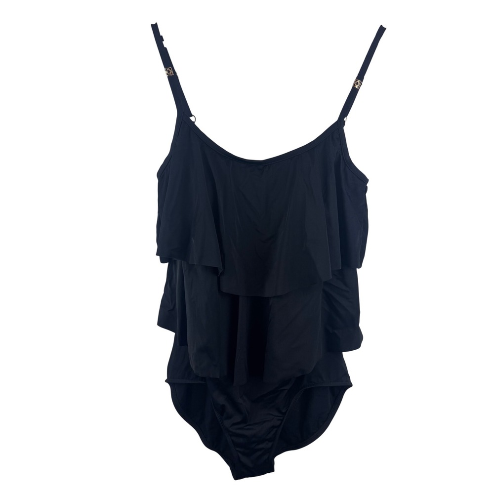 Rose Marie Reid One Piece Swimsuit Womens 16 Black Ruffle Tiered RM6Z410